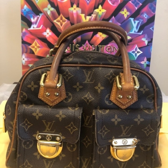 Louis Vuitton Manhattan PM Brown Leather Handbag Tote - Picture 2 of 15